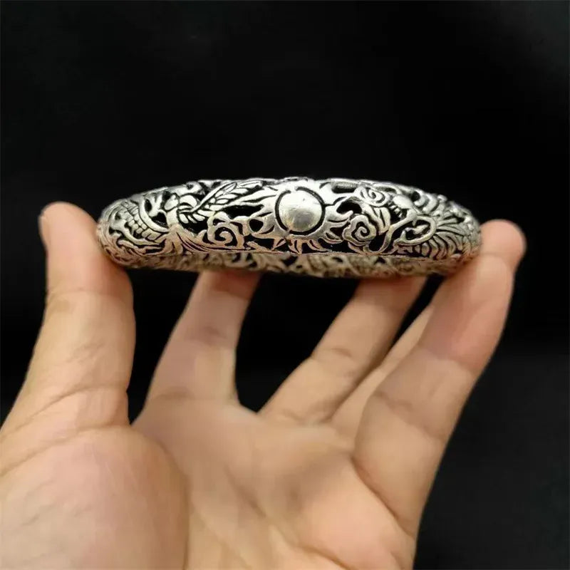 Mai Chuang/sculpté à la main/ciseau vieille argent tibétain creux sculpté Dragon Phoenix Bracelets exquis Bracelets hommes et femmes cadeau