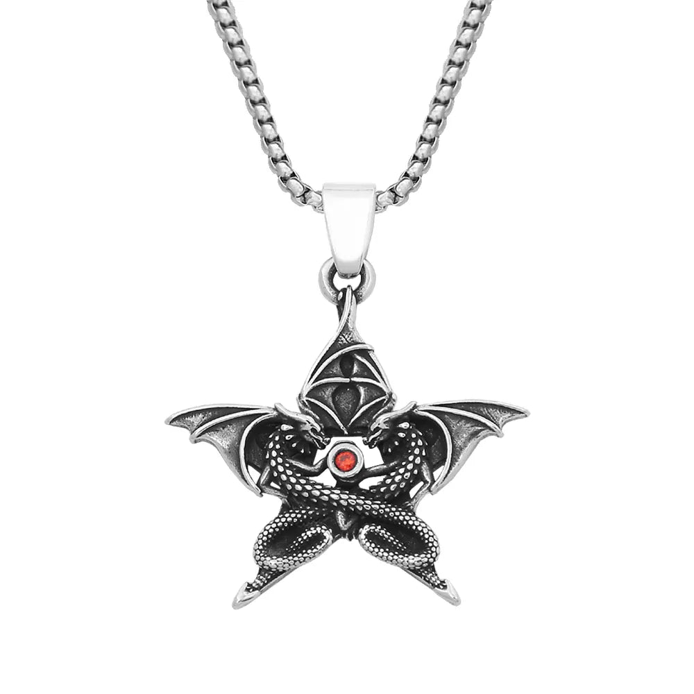 Nordic Vikings Wolf Tooth Pendant Necklace 316L Stainless Steel Hip Hop Rock Fashion Leather Rope Chain Jewelry Gifts Wholesale Style F9 / Red