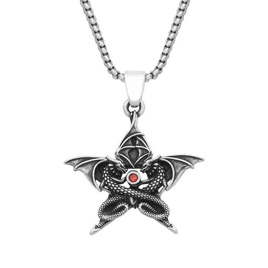Nordic Vikings Wolf Tooth Pendant Necklace 316L Stainless Steel Hip Hop Rock Fashion Leather Rope Chain Jewelry Gifts Wholesale Style F9 / Red