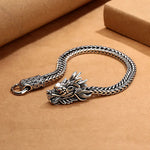 Bracelet Maille Épi Tête de Dragon Argenté - Vignette | Médiéfan