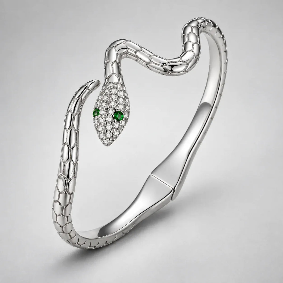 Bracelet Serpent Femme à Tête Scintillante — Argenté
