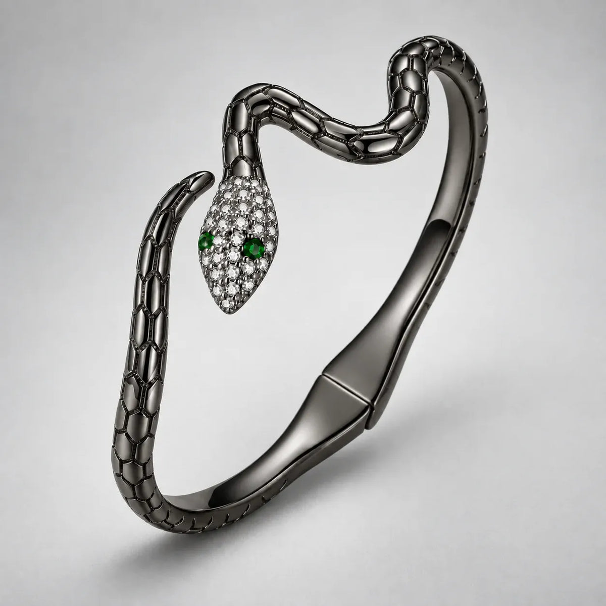 Bracelet Serpent Femme à Tête Scintillante — Noir