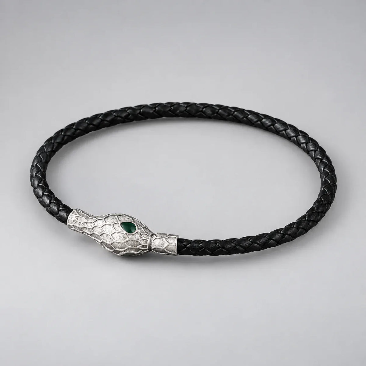 Bracelet Tressé Tête de Serpent — Noir · argenté