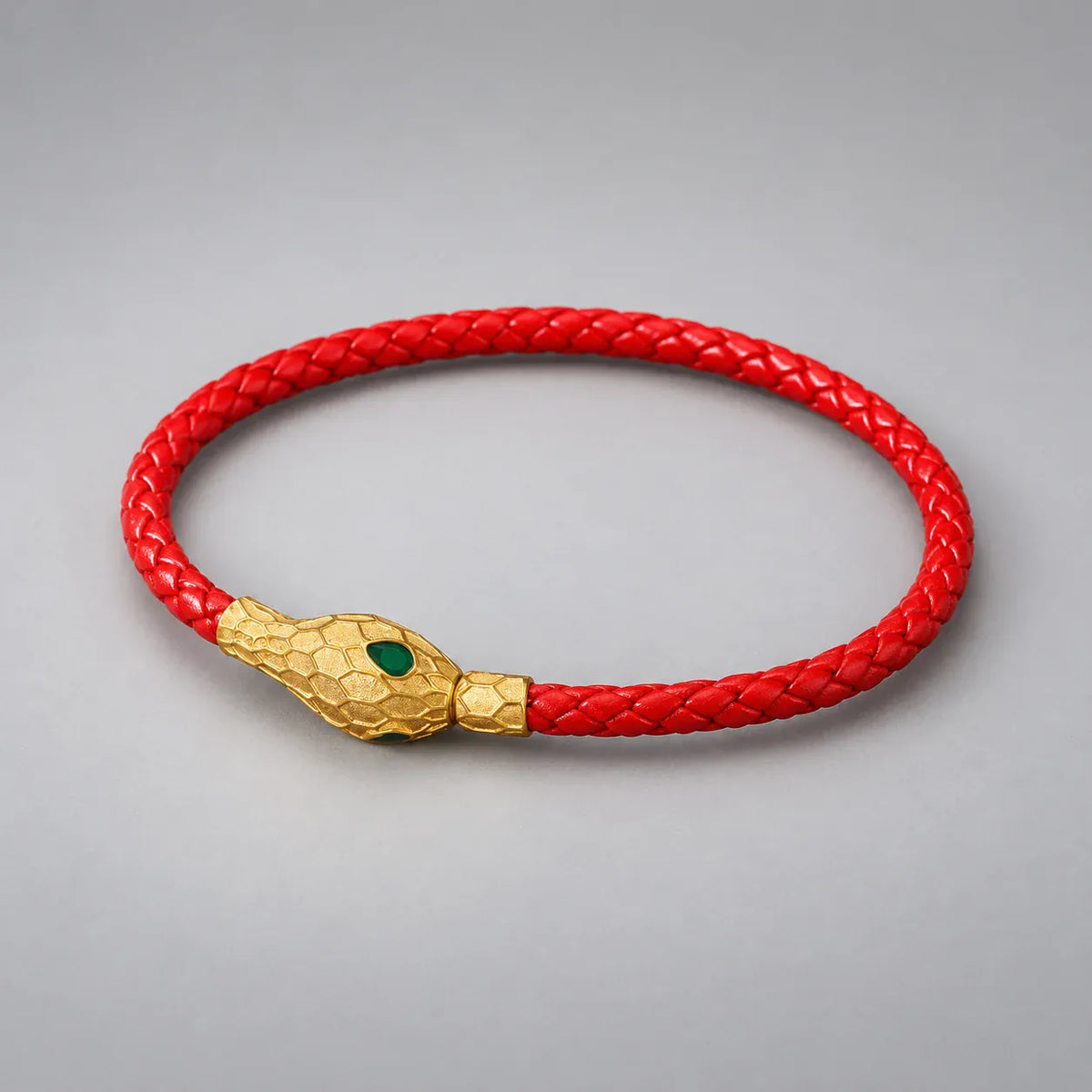 Bracelet Tressé Tête de Serpent — Rouge · doré