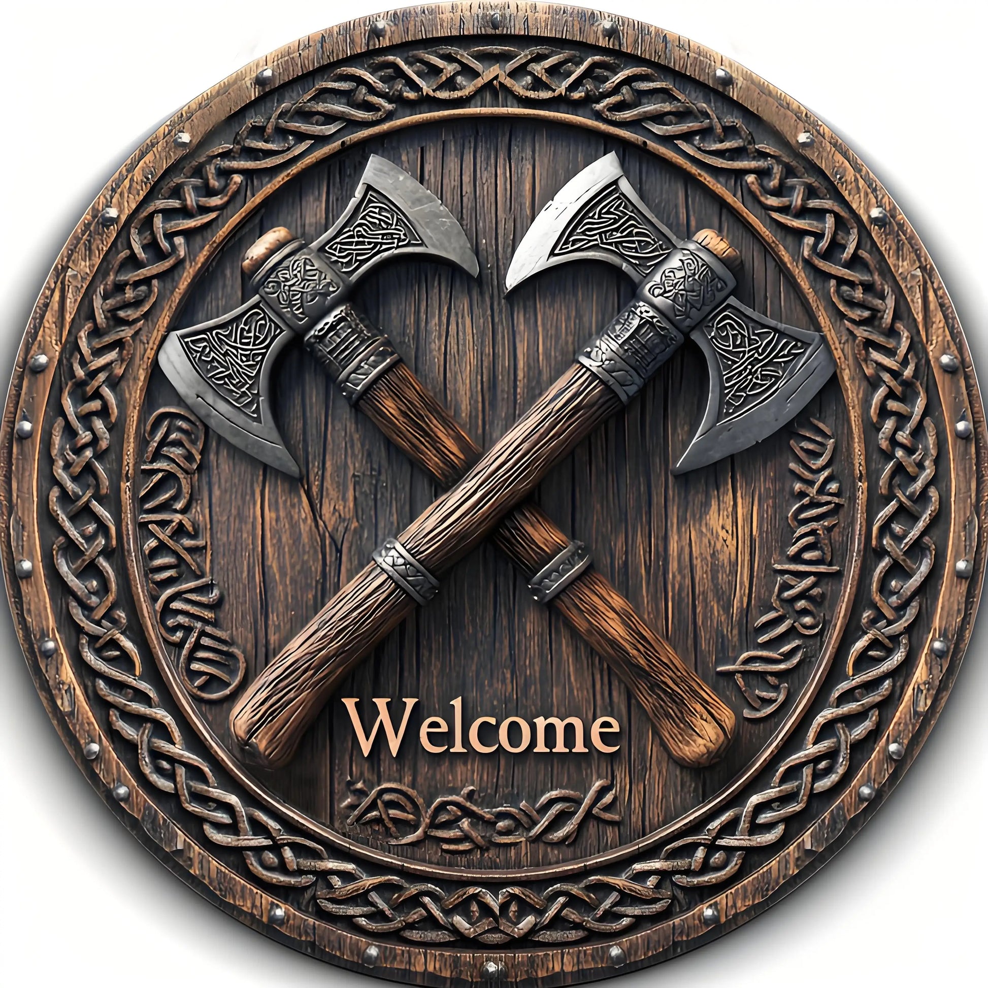 Panneau Mural Viking aux Haches Bouclier de bois — Welcome