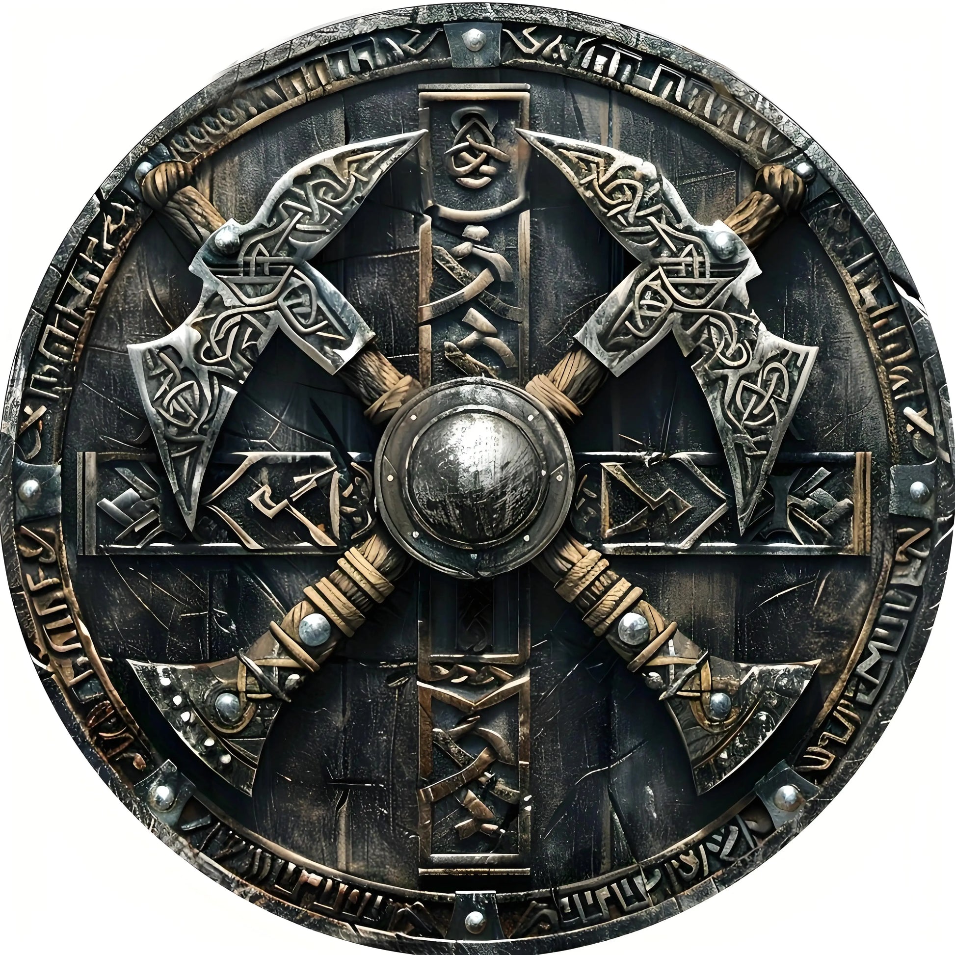 Panneau Mural Viking aux Haches Bouclier noir — sans texte