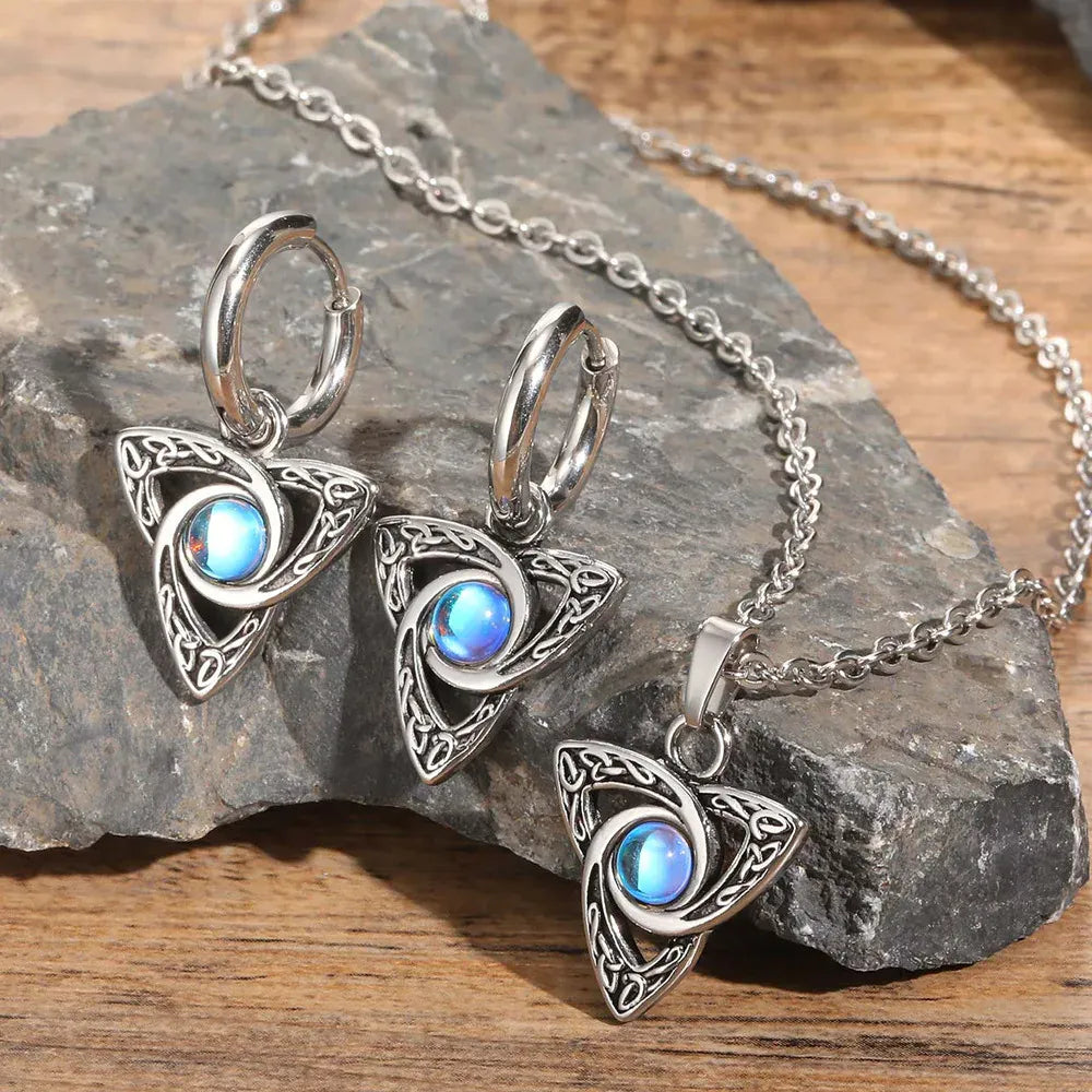 Parure Triquetra à Pierre Bleue Irisée