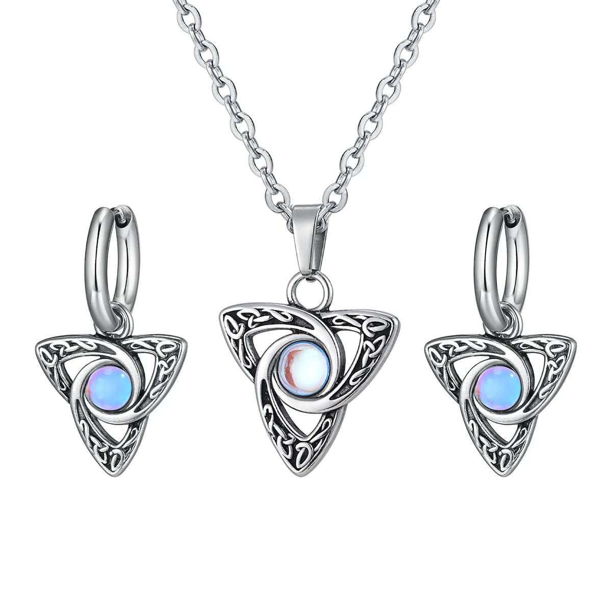 Parure Triquetra à Pierre Bleue Irisée Parure collier + boucles
