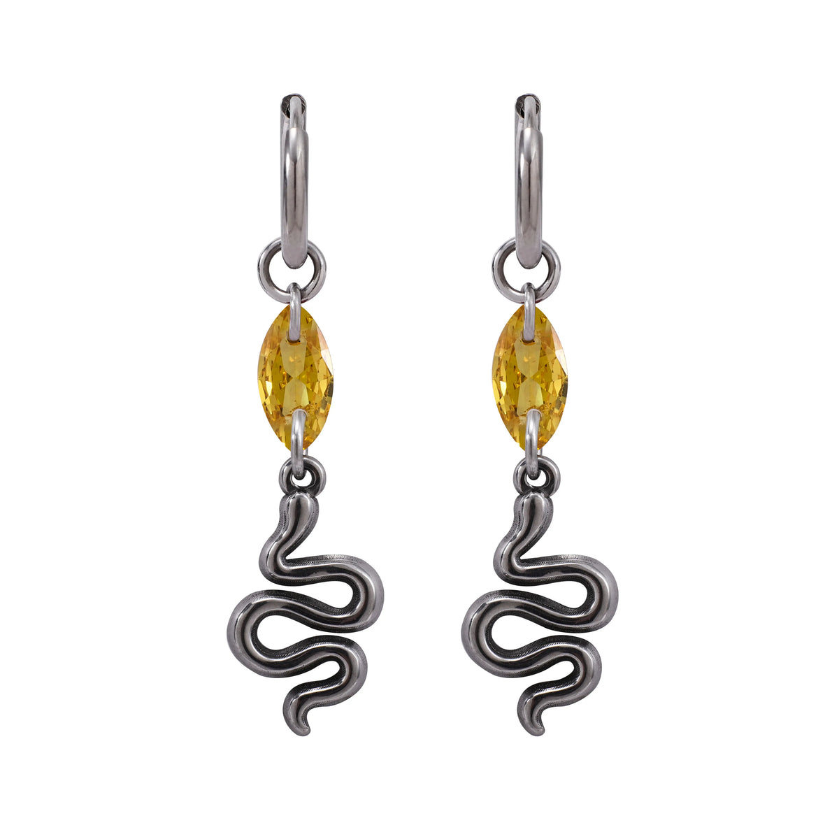 Pendantes Serpent au Zircon Navette Jaune