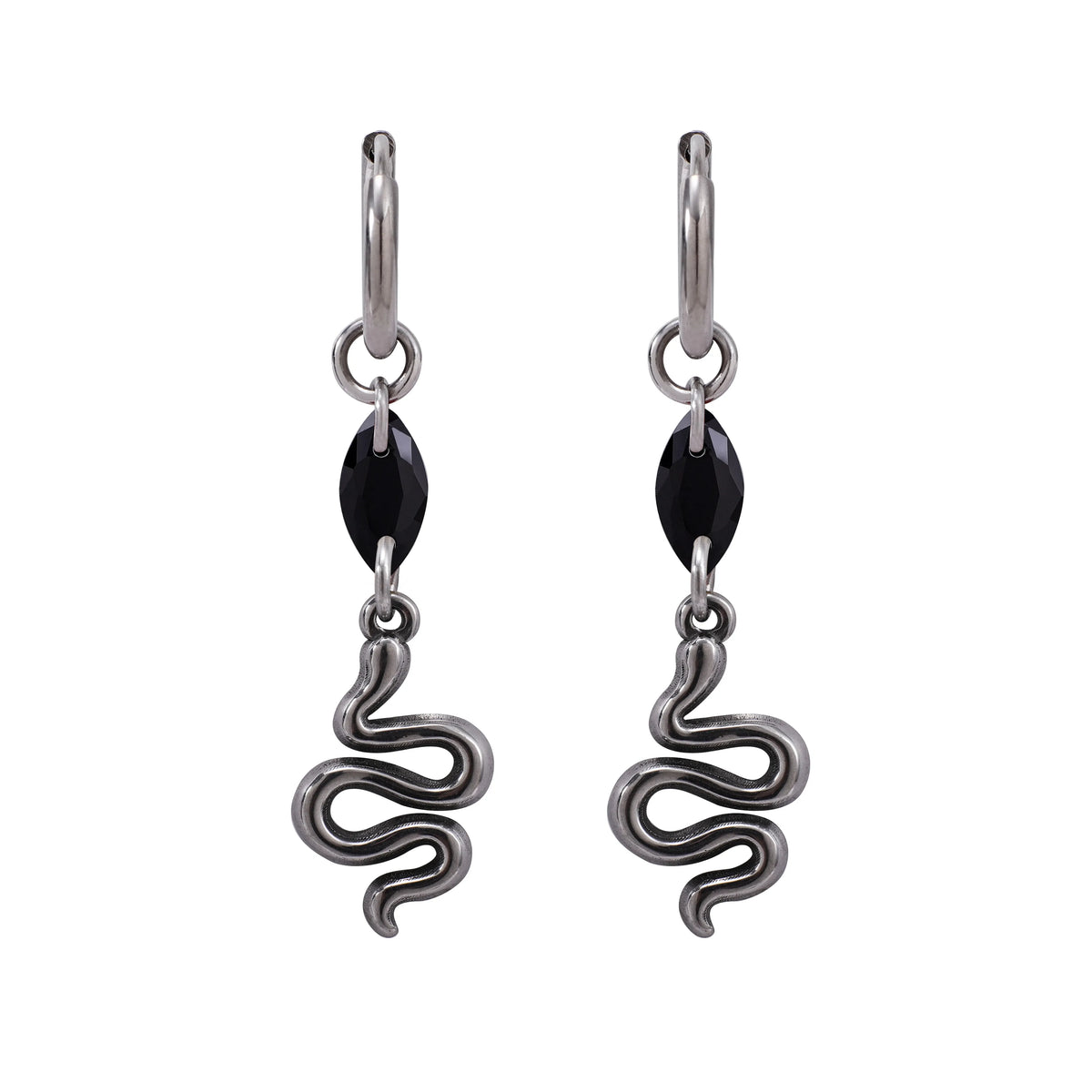Pendantes Serpent au Zircon Navette Noire