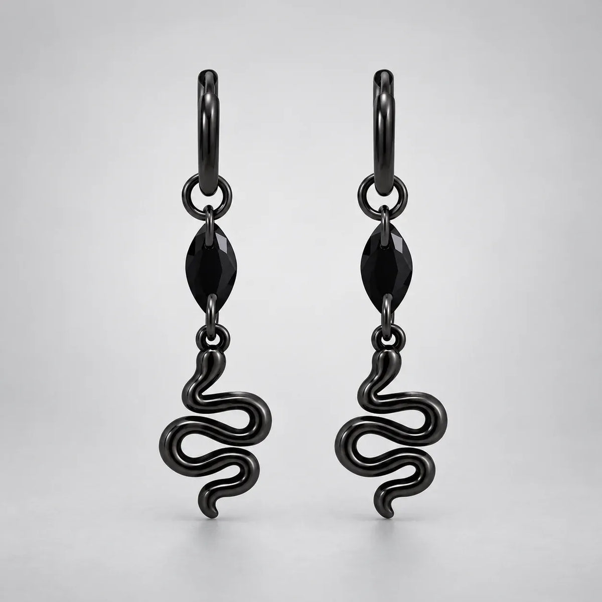 Pendantes Serpent au Zircon Navette Noire