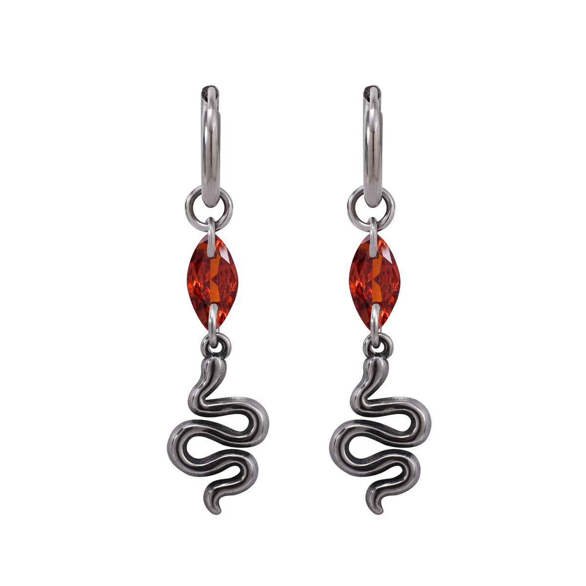 Pendantes Serpent au Zircon Navette Rouge