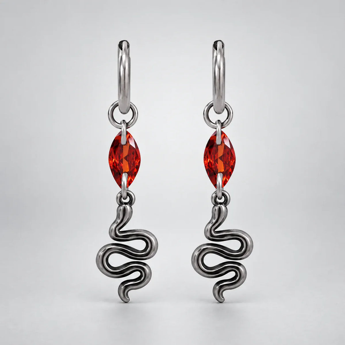 Pendantes Serpent au Zircon Navette Rouge