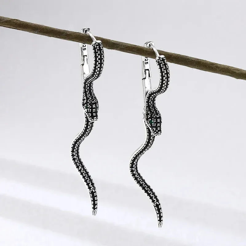 Pendantes Serpent Pavé de Zircons Noirs