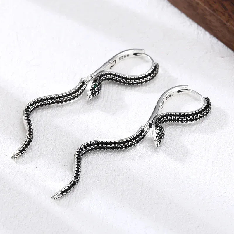 Pendantes Serpent Pavé de Zircons Noirs