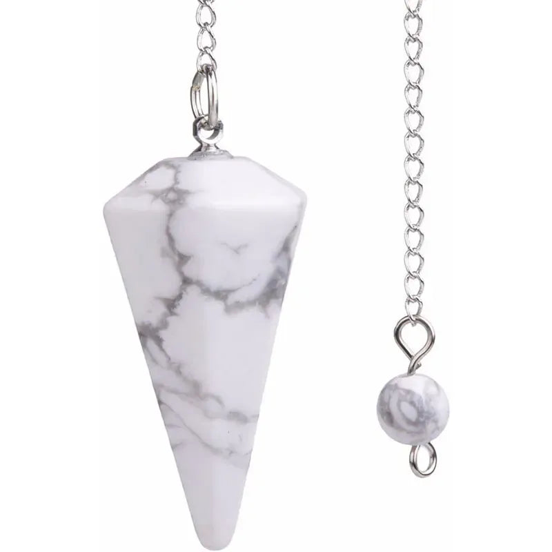 Pendule Cône Hexagonal en Pierre Howlite blanche