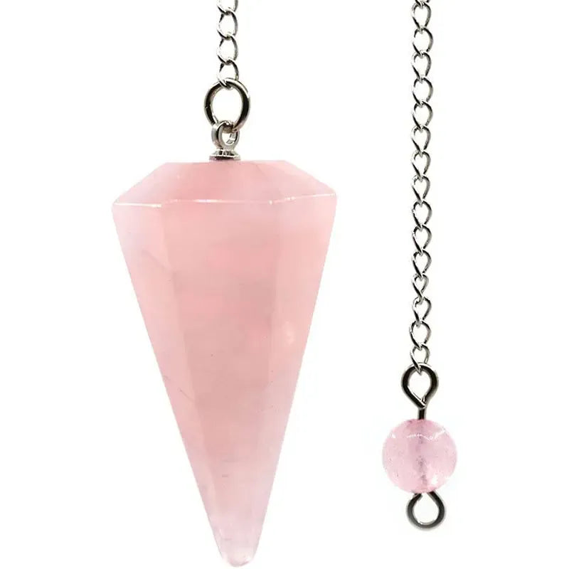 Pendule Cône Hexagonal en Pierre Quartz rose