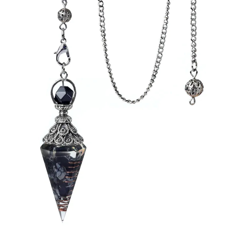 Pendule Cône Serti en Pierre Obsidienne flocon