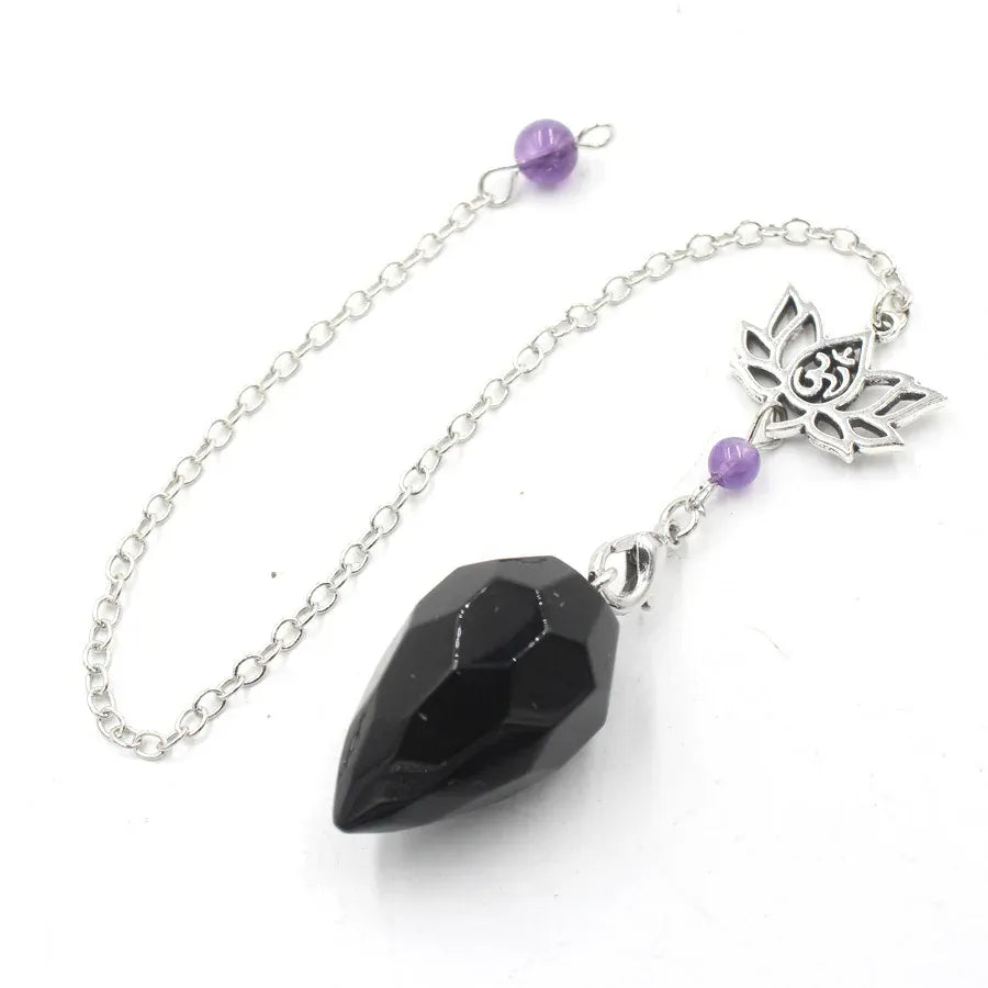 Pendule Lotus en Pierre Naturelle Obsidienne