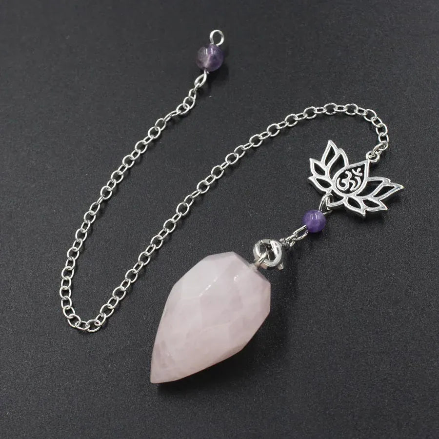 Pendule Lotus en Pierre Naturelle Quartz rose