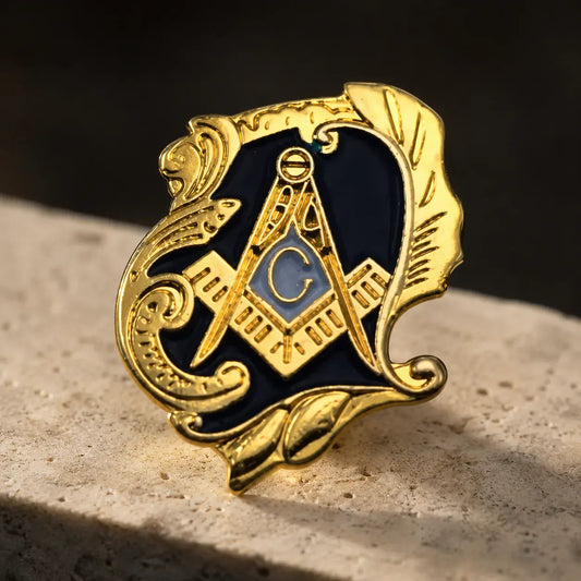 Pin's franc-maçon compas et équerre émaillé bleu
