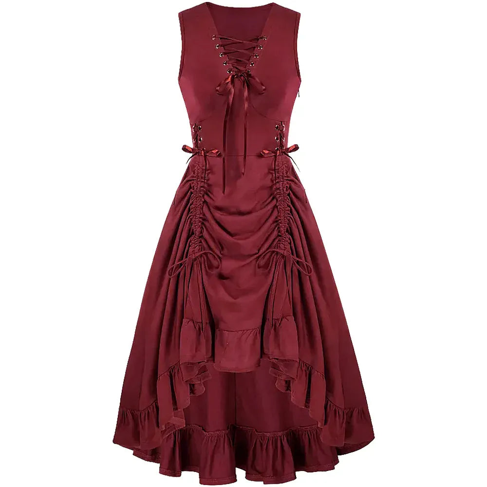 Robe Corset à Ourlet Asymétrique Rouge / S