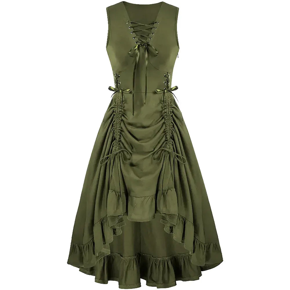 Robe Corset à Ourlet Asymétrique Vert / S