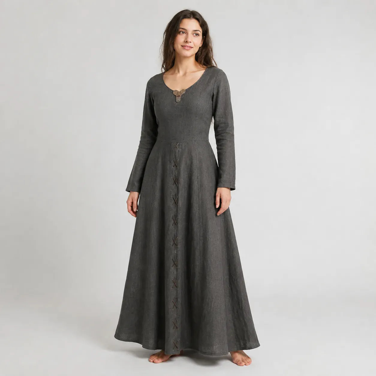 Robe de Paysanne Médiévale Gris / S