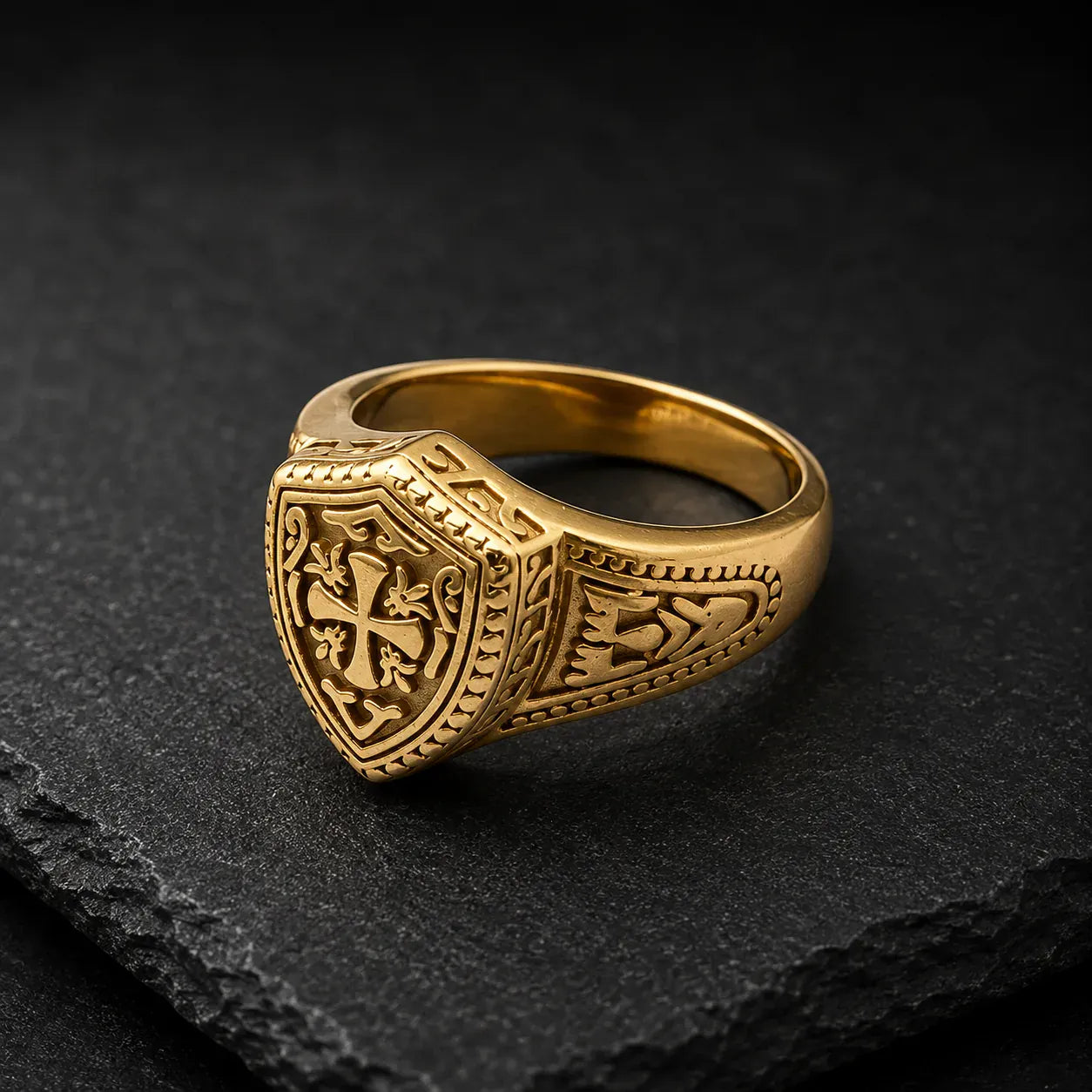 Chevalière templière plaquée or croix de chevalier