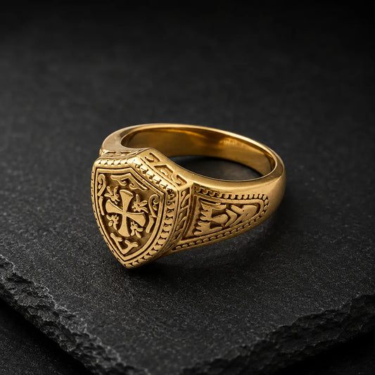 Chevalière templière plaquée or croix de chevalier