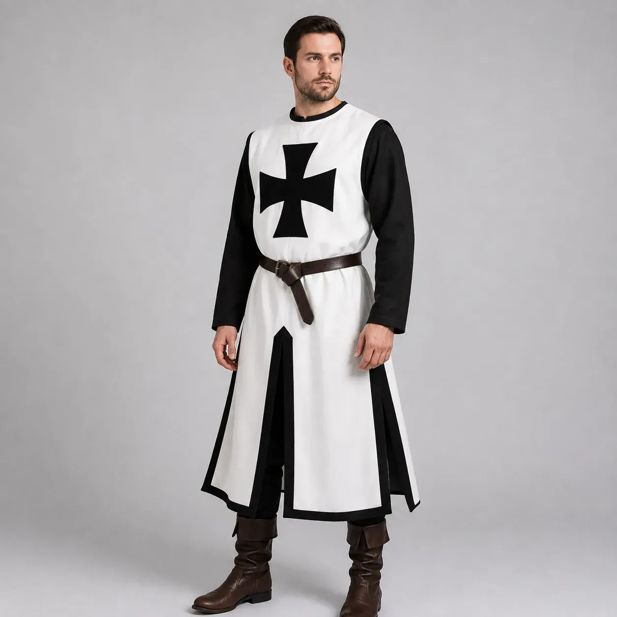 Tabard de Templier Blanc & noir / Manches longues / S