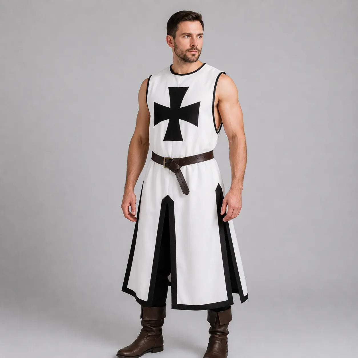 Tabard de Templier Blanc & noir / Sans manches / S