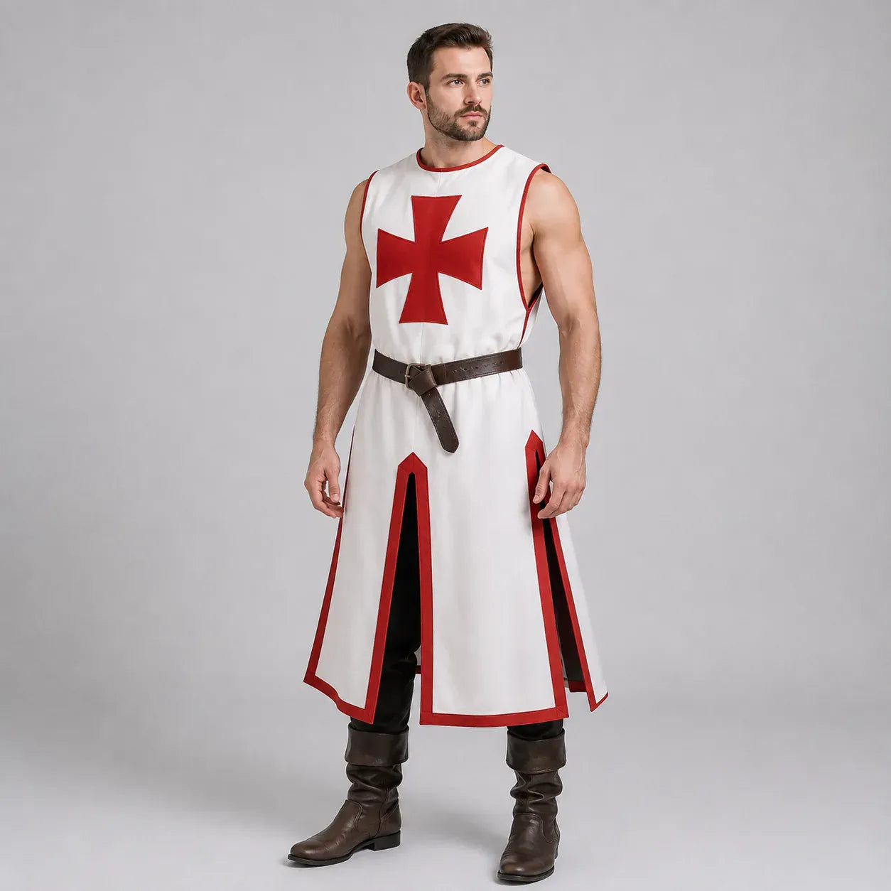 Tabard de Templier Blanc & rouge / Sans manches / S