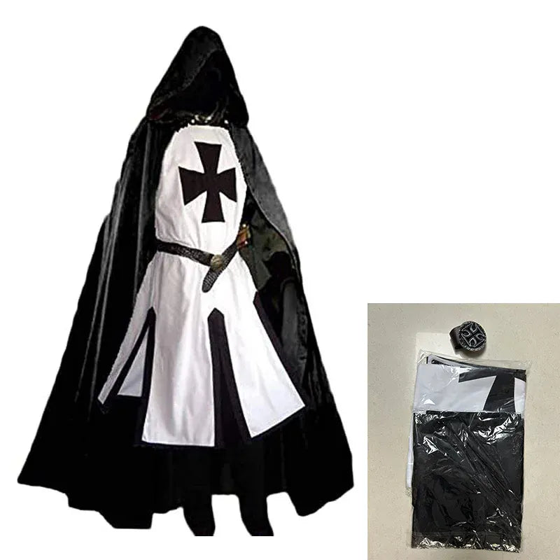 Tenue de Chevalier Templier Cape noire, surcot blanc / S