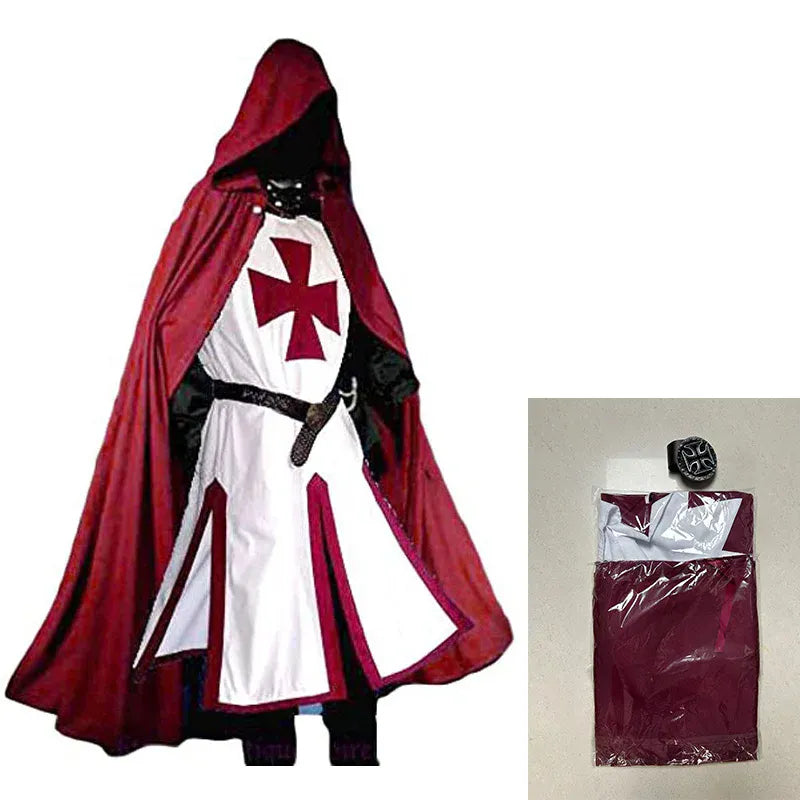 Tenue de Chevalier Templier Cape rouge, surcot blanc / S