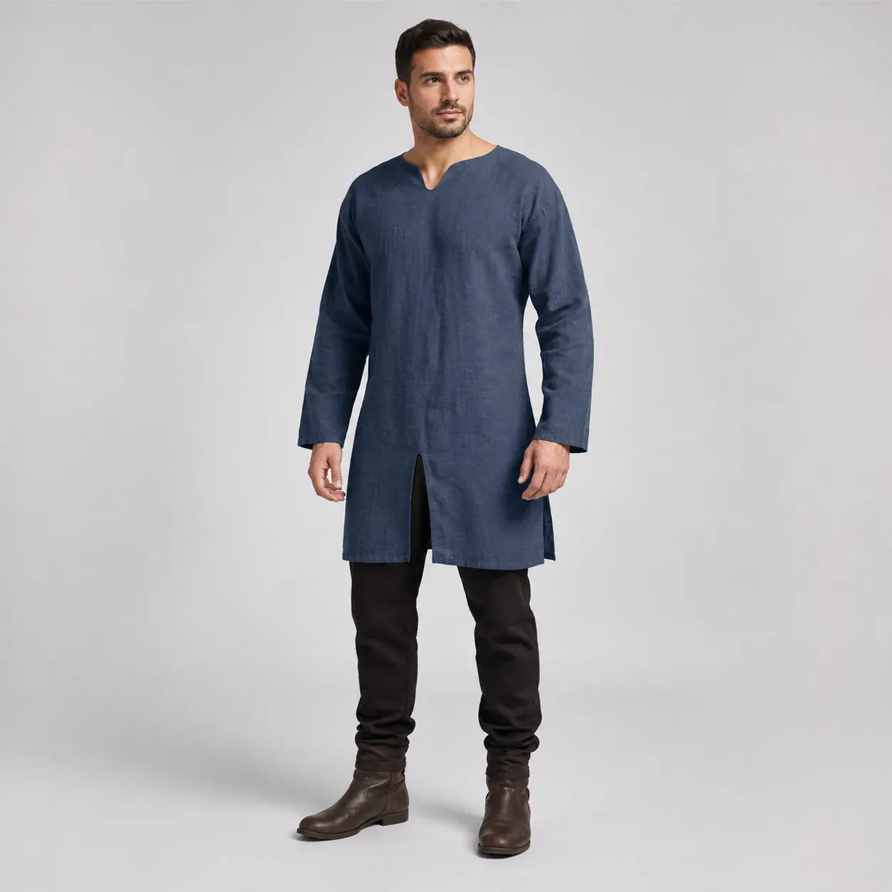 Tunique Médiévale en Lin Bleu / S