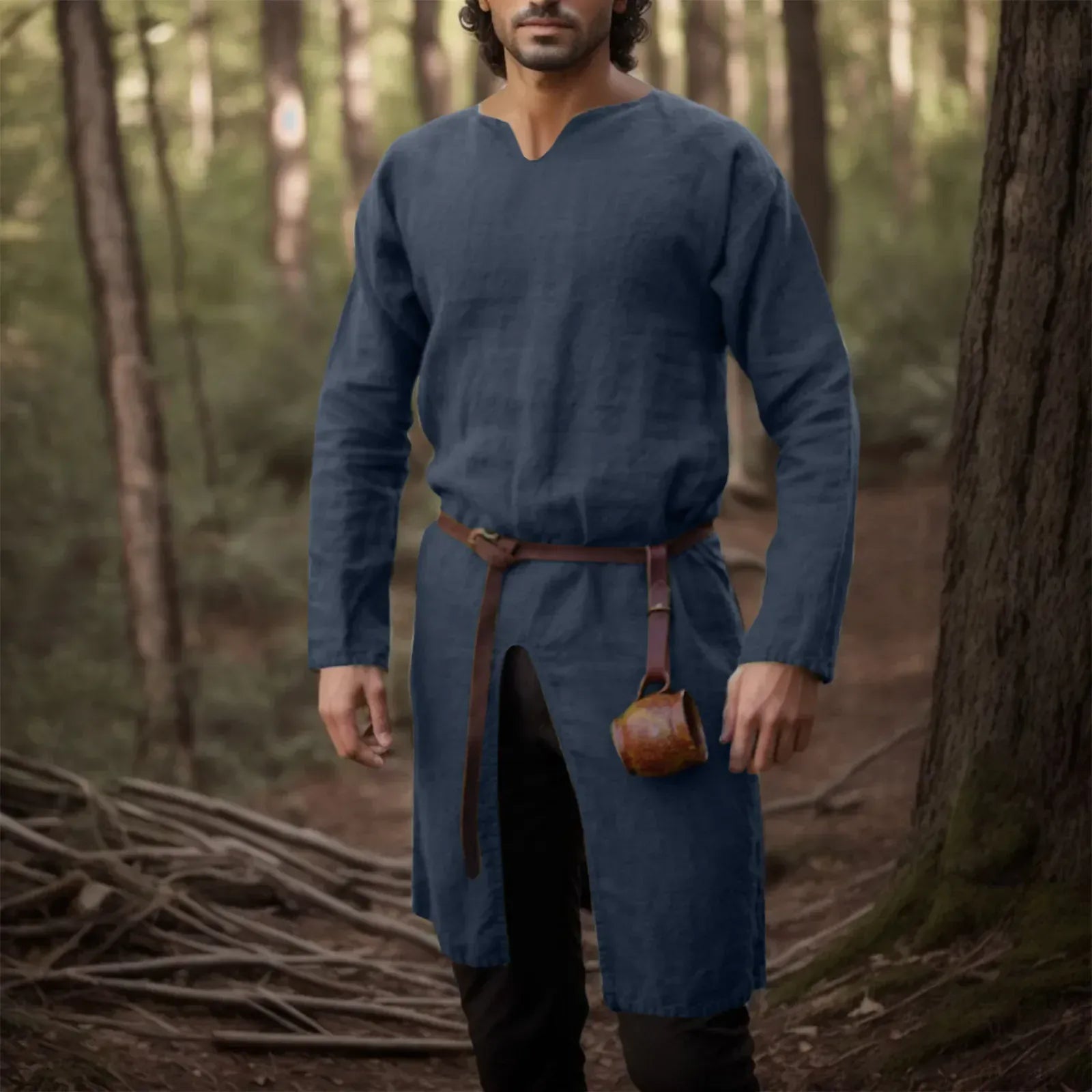 Tunique Médiévale en Lin Bleu / XXXL