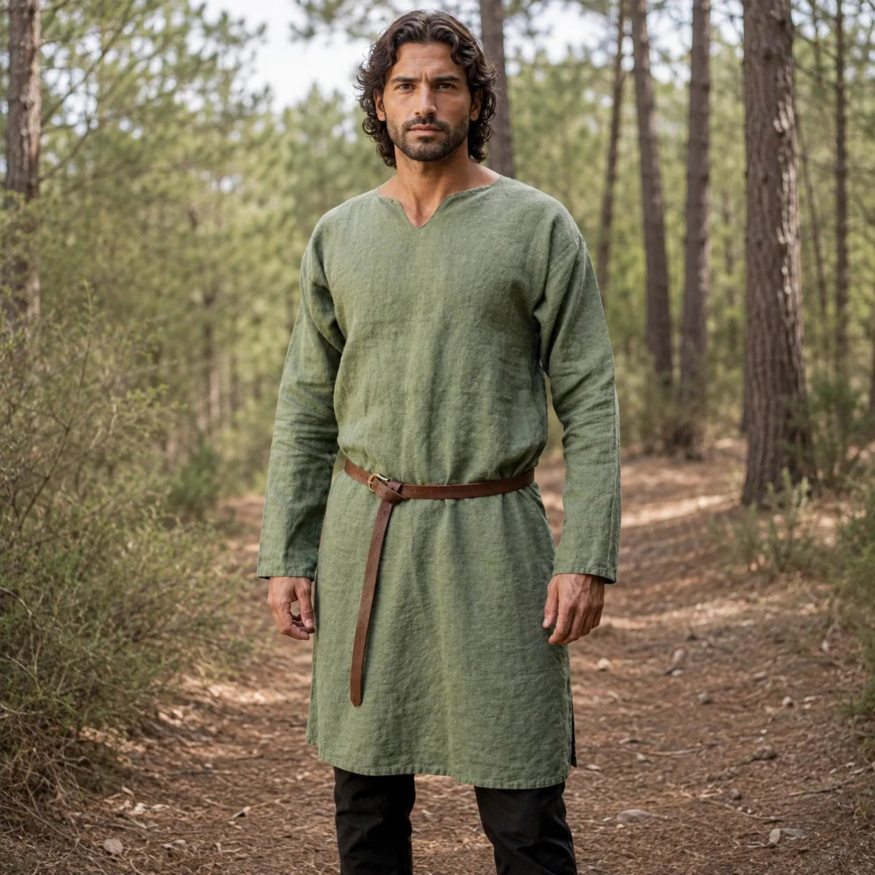 Tunique Médiévale en Lin Vert / S